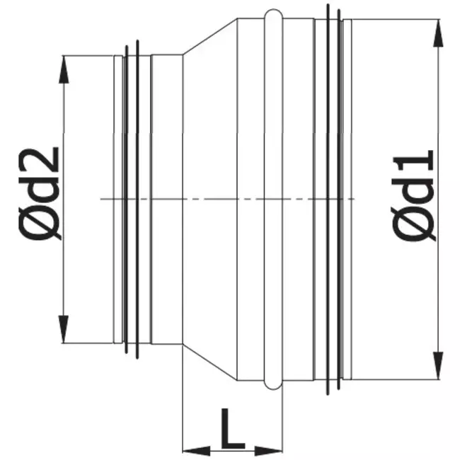 Reducer from Ø 125 mm - Ø 80 mm for spiral duct