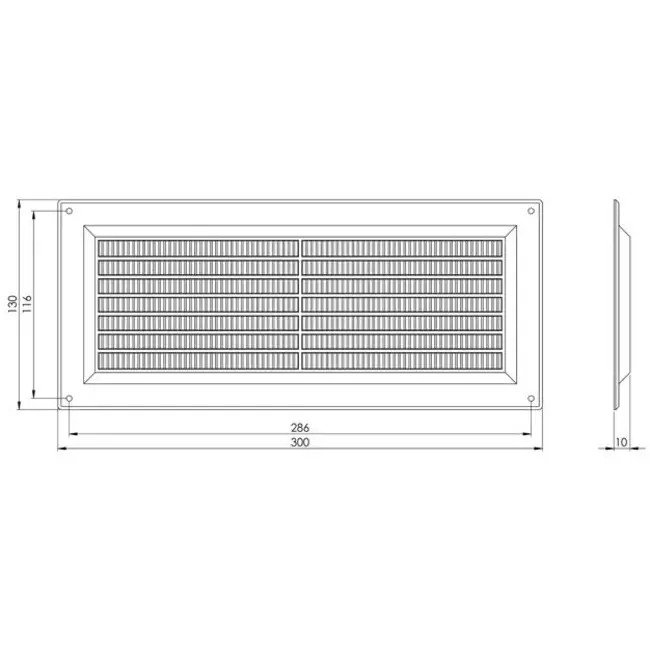 Ventilation grille rectangular with grill 130x300 white - VR1330