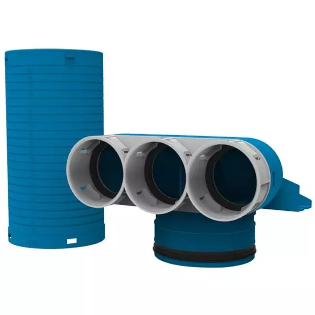 Vent-Axia Uniflexplus valve manifold 3 x Ø69mm with spigot Ø125mm  90° (long)