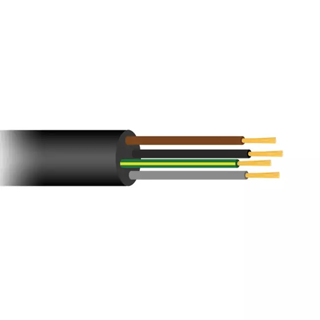 Flexible black rubber cable 4 x 1.5 for outdoor, roll 50 meters