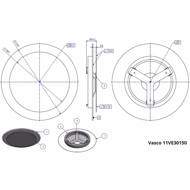Vasco design ceiling valve luxury round (incl. smiley)