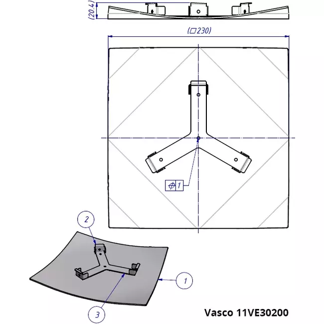 Vasco design ceiling or wall valve luxury square curved (incl. smiley)