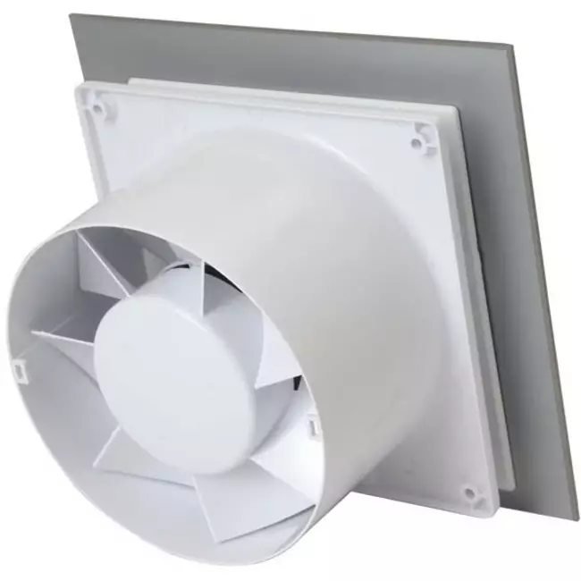 Bathroom extractor fan Ø 100 mm with pull cord and power plug - front panel in satin gold glass