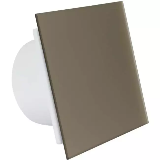 Bathroom extractor fan Ø 100 mm with pull cord and power plug - front panel in satin gold glass