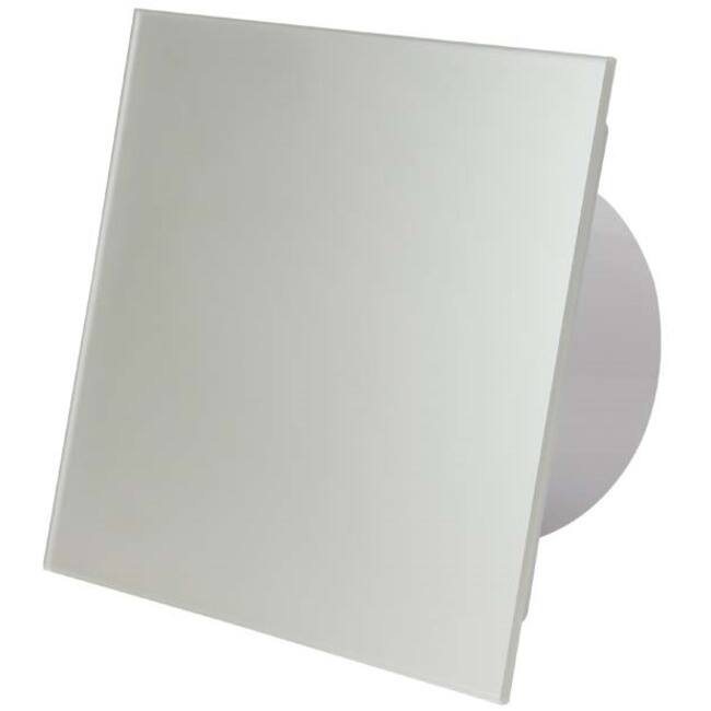 Bathroom extractor fan Ø 100 mm with humidity sensor and timer - front panel in satin silver glass