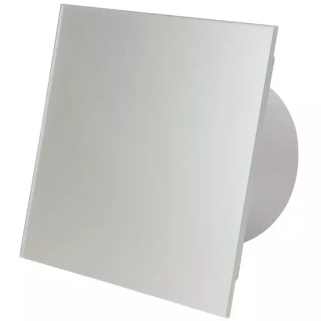 Bathroom extractor fan Ø 100 mm with pull cord and power plug - front panel in satin silver glass