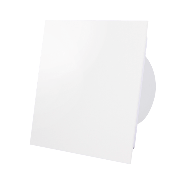 Bathroom extractor fan Ø 100 mm with pull cord and power plug - front panel in matte white glass