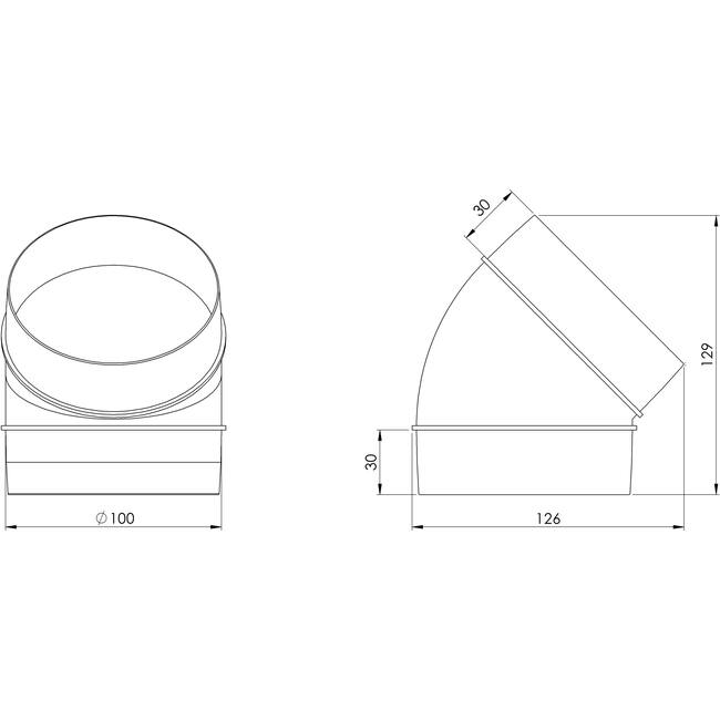 Round plastic 45° bend diameter: 100mm AL100-45