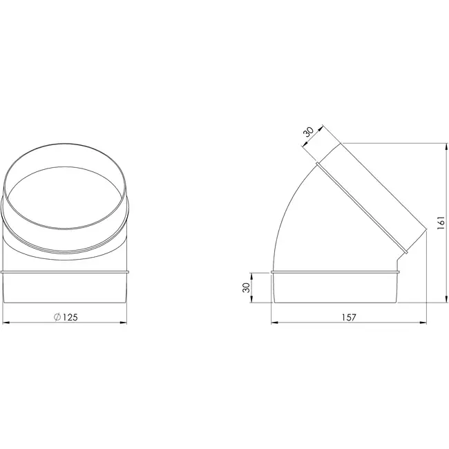 Round plastic 45° bend diameter: 125mm AL125-45