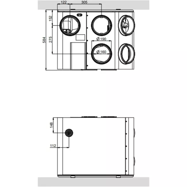 Duco MVHR Ducobox Energy 400 - 1 zone control with heater - right - plug type G - 400 m³/h