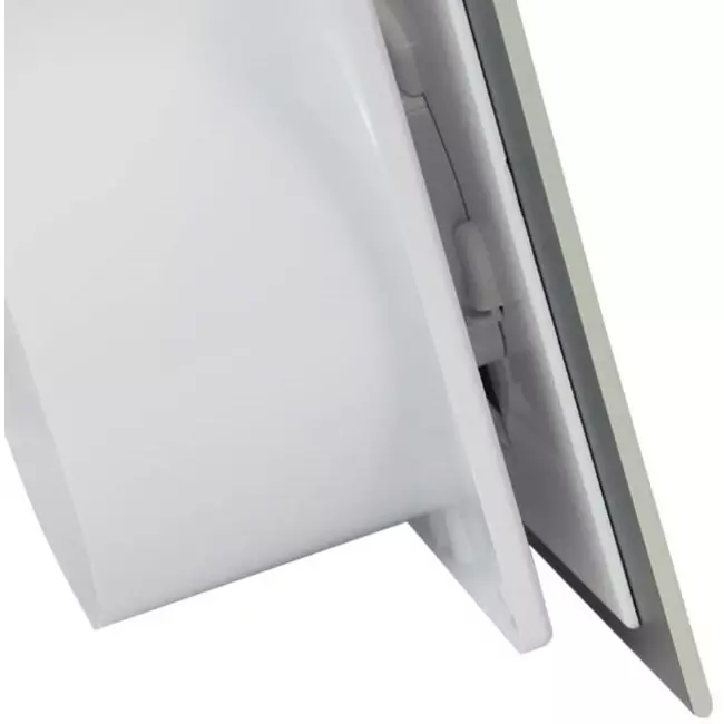 Bathroom extractor fan Ø 100 mm with pull cord and power plug - front panel in satin silver glass