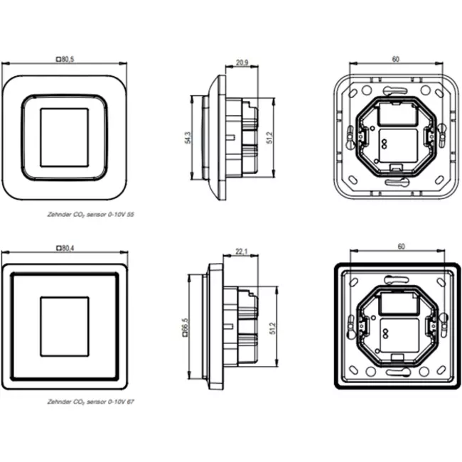 Zehnder CO2 sensor RF 67 Surface-mounted (including surface-mounted box)