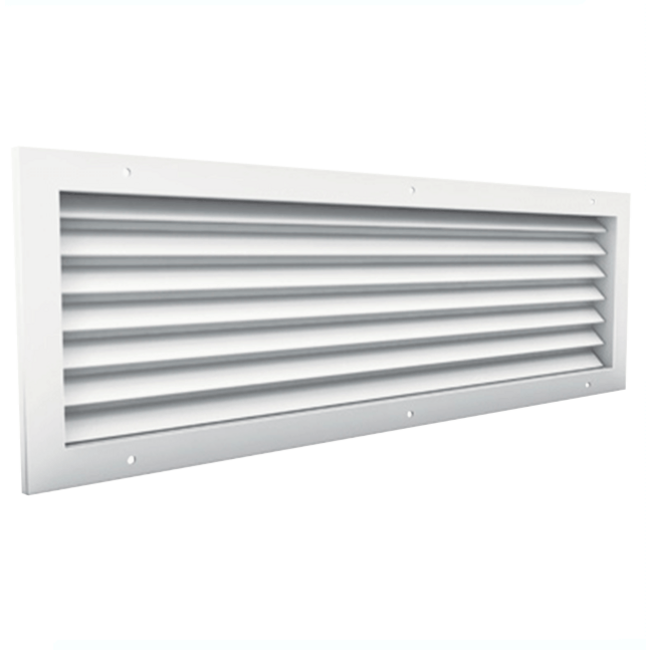 Non see-through 500 x 150 transfer grille, aluminium, with counter-frame and threaded holes - mixed colour RAL 9016