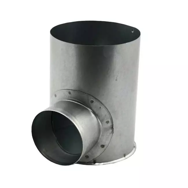 Galvanised flat duct connector Ø125mm – Ø80mm.