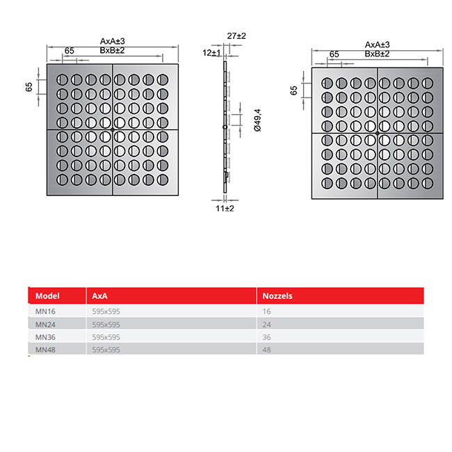 Multinozzle Ceiling Diffuser 596x596mm - MN16 RAL9010