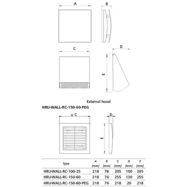 Decentralized WTW HRU wall Ø150 with remote control - 60 m³/h - HRU-WALL-RC-150-60-PEG