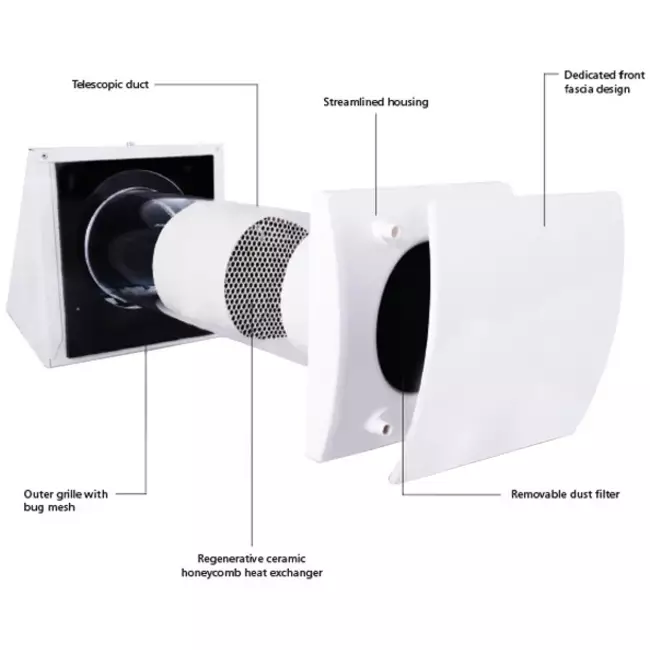Decentralized WTW HRU wall Ø100 with 25 m³/h - HRU-WALL-100-25-PEG