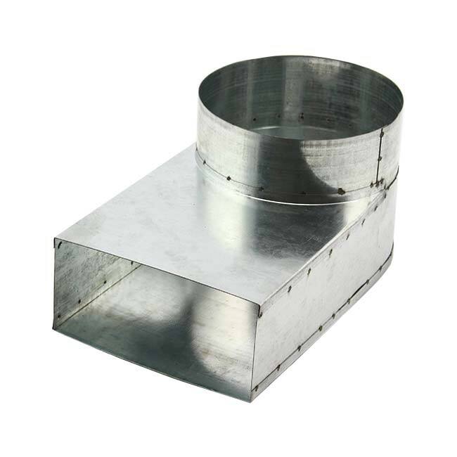 Angled corner piece 165x80 – Ø150mm for galvanised flat duct