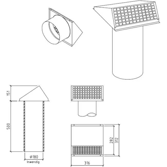Thermoduct wall duct 180 mm