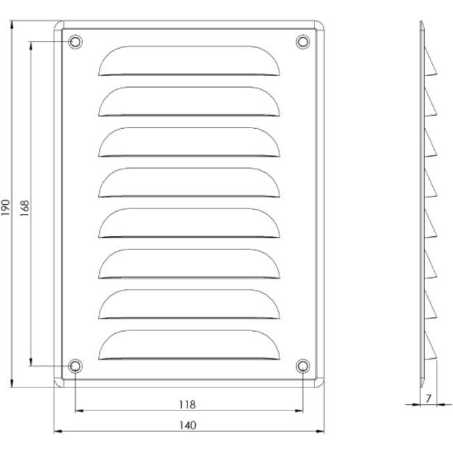Metal ventilation grille rectangular 140x190 mm black - MR1419M