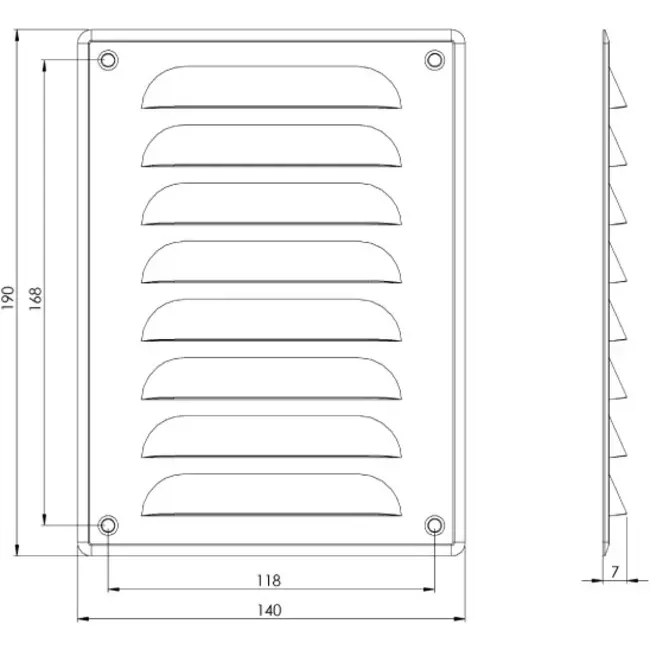 Metal ventilation grille rectangular 140x190 mm copper - MR1419Cu