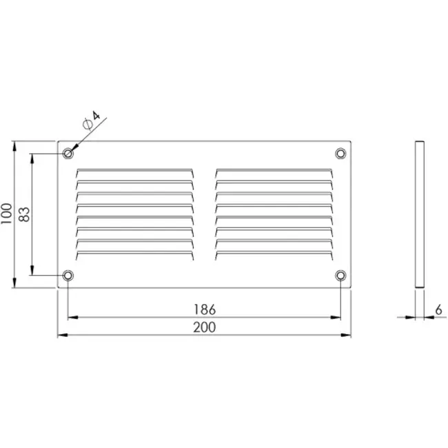 Metal ventilation grille rectangular 200x100 zinc - MR2010ZN