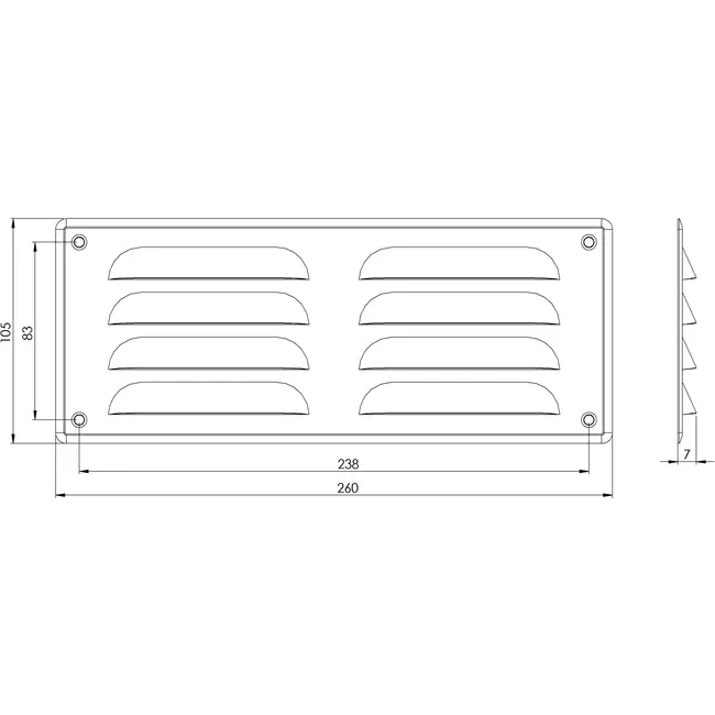 Metal ventilation grille rectangular 260x105 mm sinc - MR26105Zn