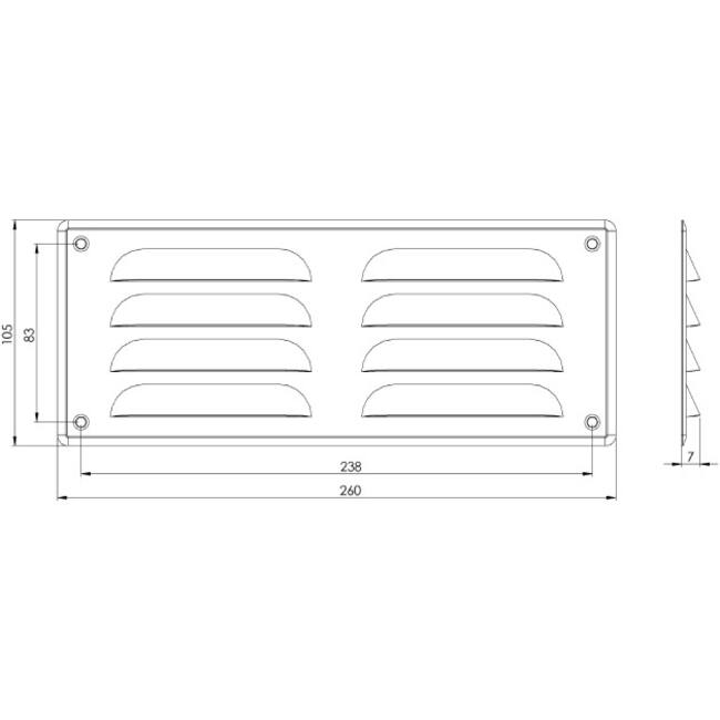 Metal ventilation grille rectangular 260x105 mm brown - MR26105B