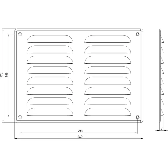 Metal ventilation grille rectangular 260x190 mm sinc - MR2619Zn