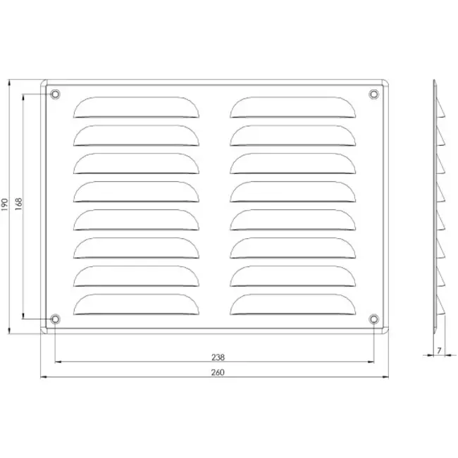 Metal ventilation grille rectangular 260x190 mm sinc - MR2619Zn