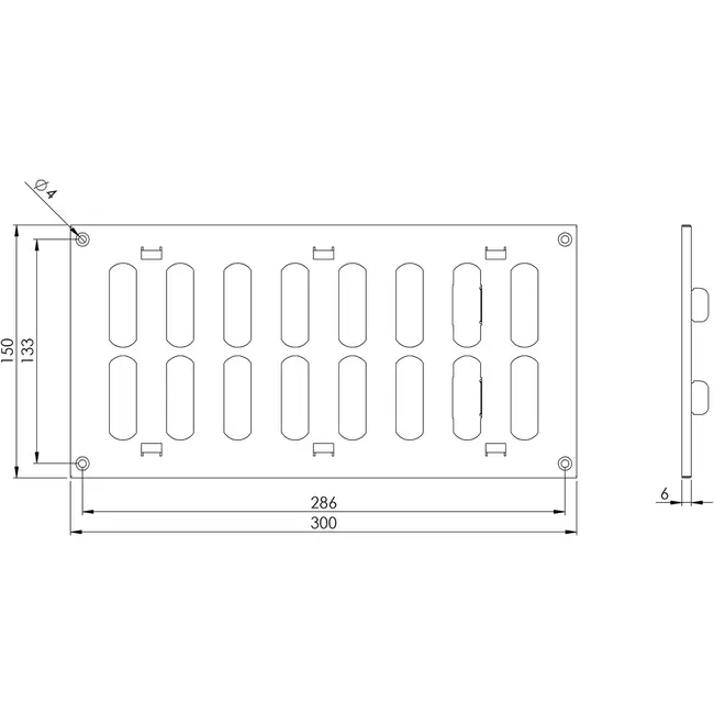 Metal grille adjustable 300x150mm white - MR3015R - RAL9016
