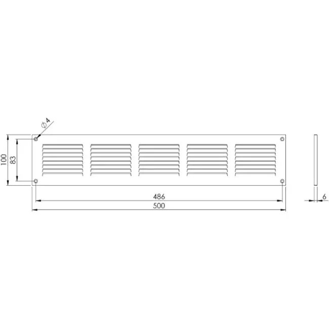 Metal ventilation grille rectangular 500x100 zinc - MR5010ZN