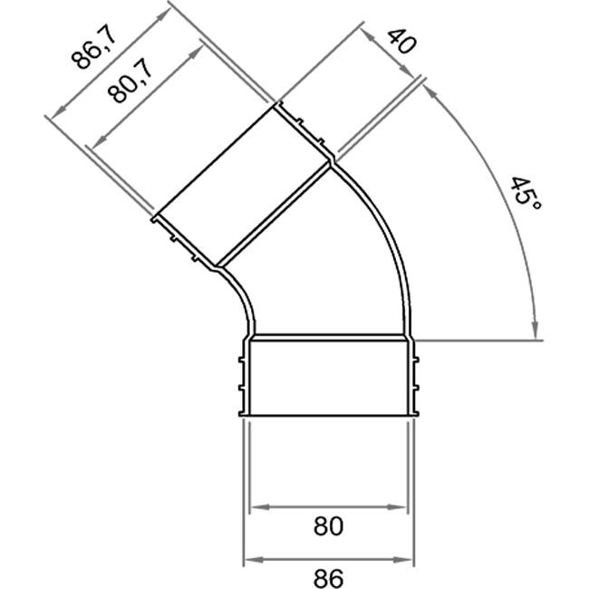 Wavin Ventiza Elbow 45 degrees PVC oval 235x80 mm vertical M/M