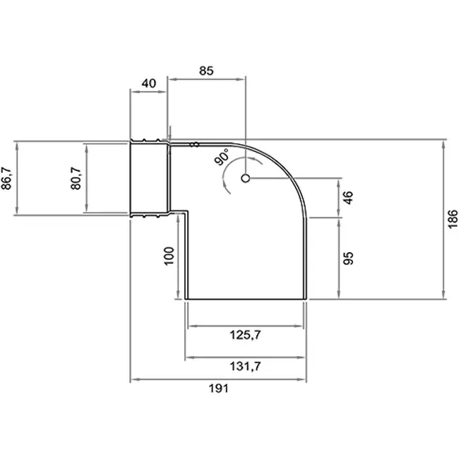 Wavin Ventiza end piece 90 degrees PVC Round 125x80x100 mm M/M