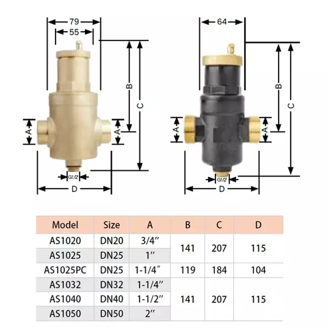 Brass (microbubble) deaerator with horizontal connection 1 ‘F+M