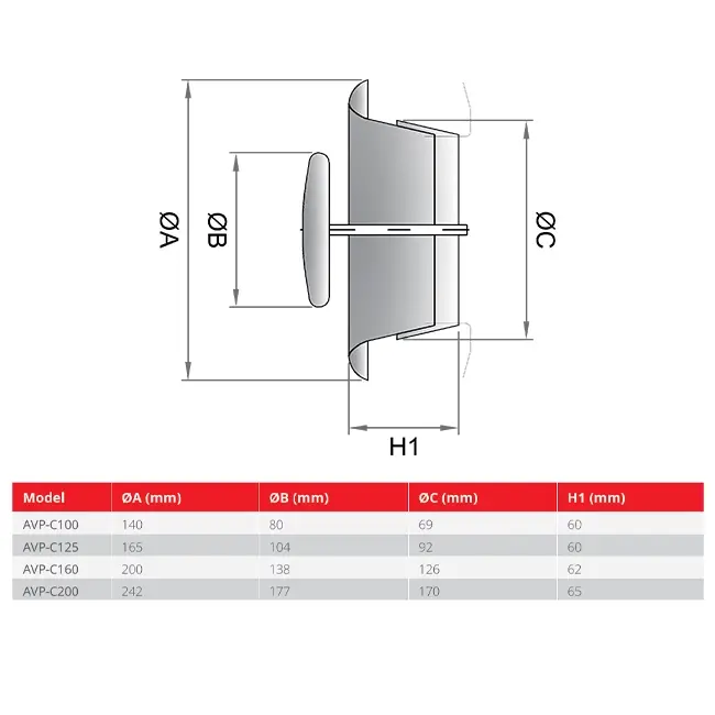 Exhaust ventilation valve 100 mm with friction springs - AVP-C100