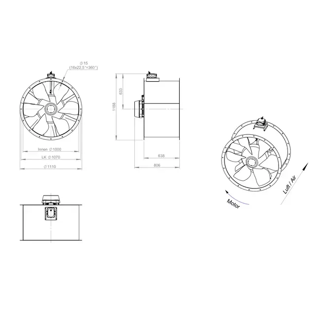 Axial 1000 mm duct fan - AL 1000 D6 03 CFG