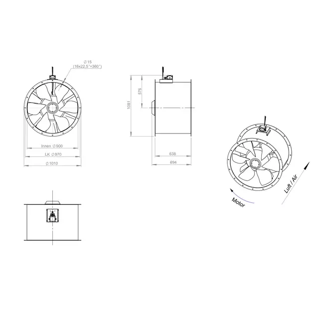 Axial 900 mm duct fan - AL 900 D6 02 CFG