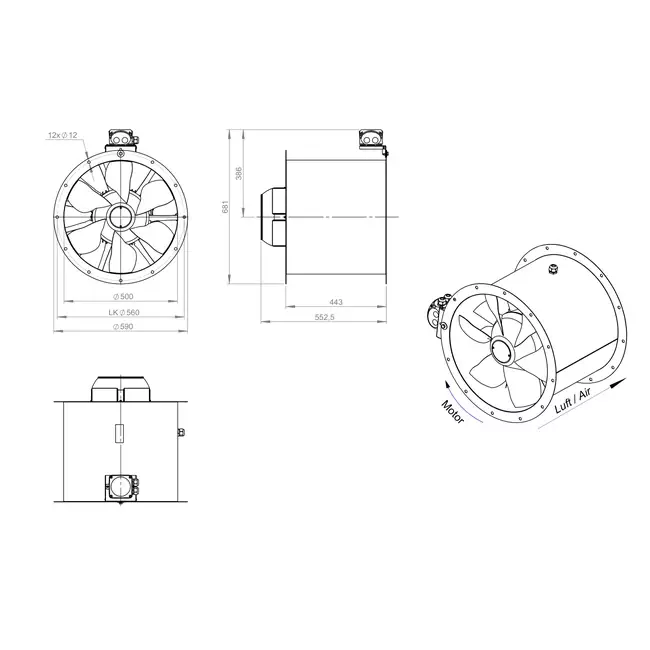 Axial 500 mm duct fan - AL 500 D2 01 CFG