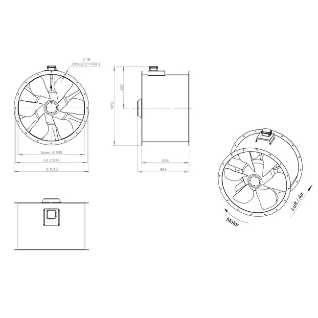 Axial 900 mm duct fan flue F300- AL 900 D6 F3 01 CFG