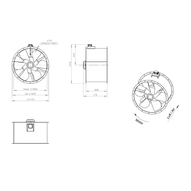 Axial 1000 mm duct fan flue F300- AL 1000 D6 F3 02 CFG