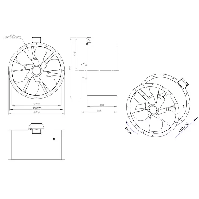 Axial 710 mm duct fan flue F300- AL 710 D6 F3 01 CFG