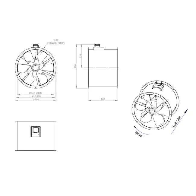 Axial 800 mm duct fan flue F300- AL 800 D4 F3 02 CFG