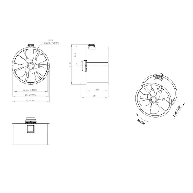 Axial 1000 mm duct fan flue F300- AL 1000 D4 F3 02 CFG