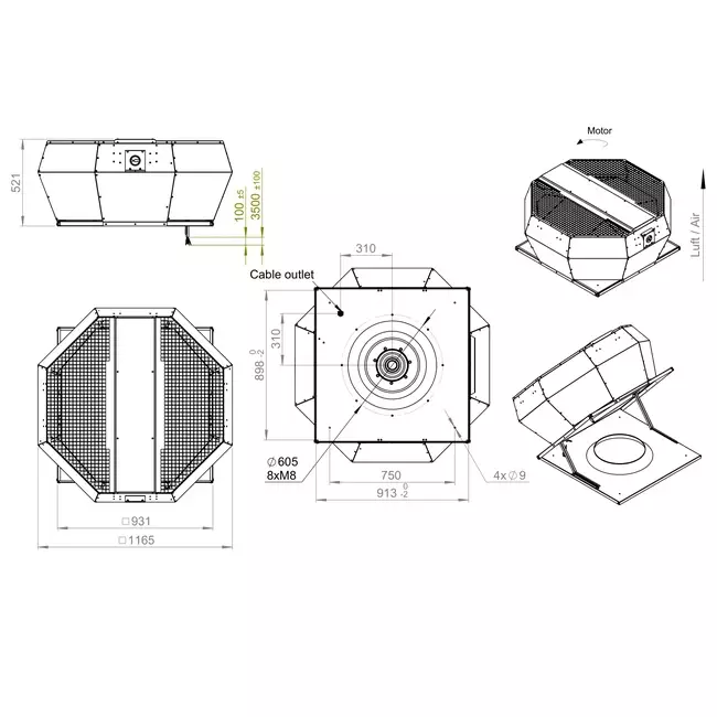 Roof fan vertical constant pressure control - DVA 560 EC O CRK 01