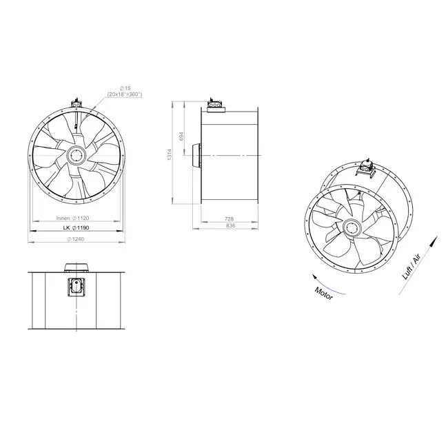 Axial 1120 mm duct fan - AL 1120 D6 02 CFG