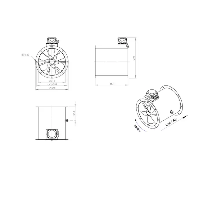 Axial 315 mm duct fan - AL 315 D42U 02 CFG