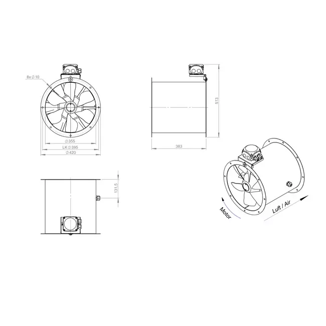Axial 355 mm duct fan - AL 355 D2 02 CFG