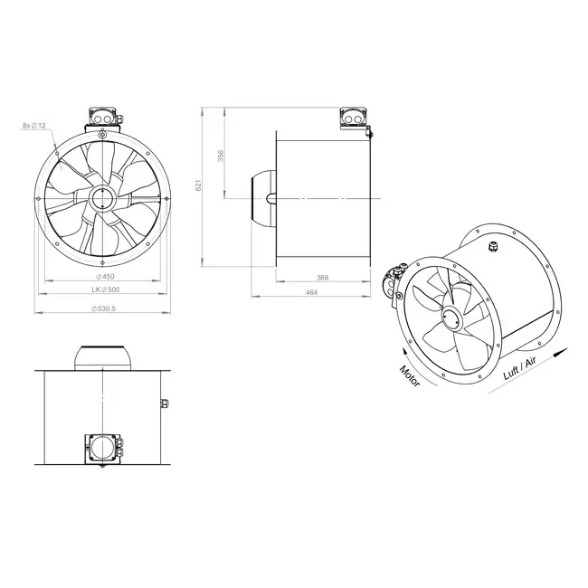 Axial 450 mm duct fan - AL 450 D2 01 CFG