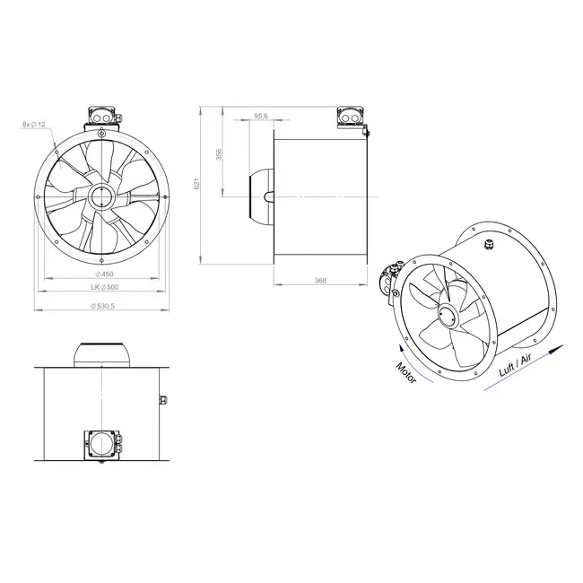 Axial 450 mm duct fan - AL 450 D42U 01 CFG